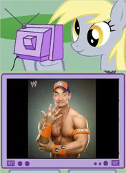 Size: 882x1207 | Tagged: safe, derpibooru import, derpy hooves, pony, exploitable meme, john cena, meme, mr bean, photoshop, tv meme, wwe