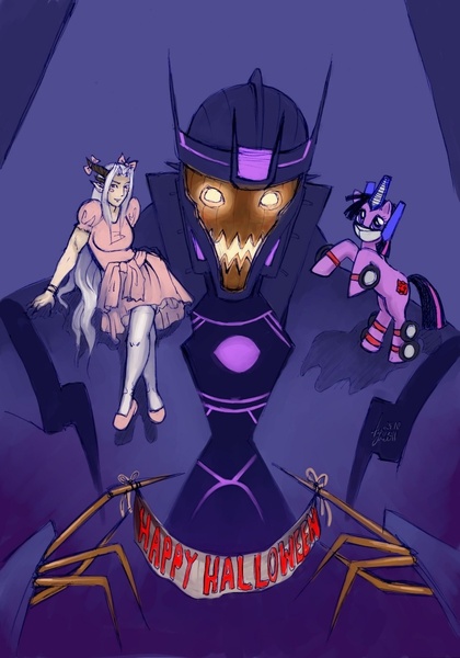 Size: 700x1000 | Tagged: costume, crossover, derpibooru import, halloween, nightmare night, optimus prime, safe, soundwave, transformers, twilight sparkle