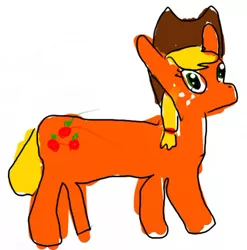 Size: 500x507 | Tagged: safe, artist:zestyoranges, derpibooru import, applejack, earth pony, pony, 1000 hours in ms paint, applejack's hat, badly drawn ponies, cowboy hat, female, freckles, hat, majestic as fuck, mare, simple background, solo, stylistic suck, white background