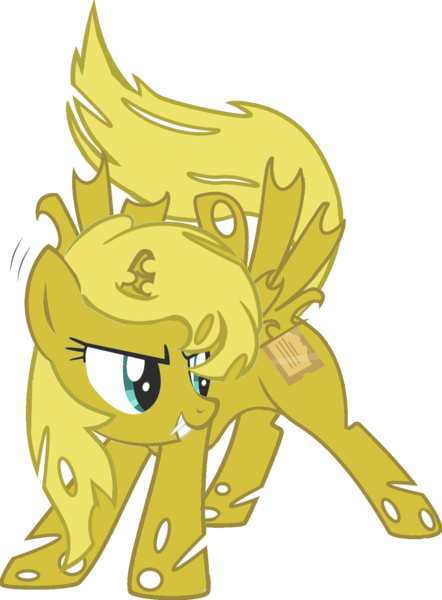 Size: 1280x1737 | Tagged: alicorn, alicorn oc, changeling, changelingified, cheeselegs, derpibooru import, goldling, oc, oc:ticket, safe, simple background, solo, species swap, transparent background, unofficial characters only, vector