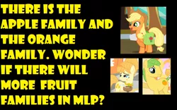 Size: 914x572 | Tagged: apple, applejack, aunt orange, derpibooru import, family, hilarious in hindsight, meme, orange, safe, the oranges, uncle orange, yellow words
