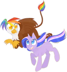 Size: 1861x2001 | Tagged: safe, artist:ghost-toxin, derpibooru import, oc, oc:midnight, oc:rainbow feather, unofficial characters only, gryphon, interspecies offspring, magical lesbian spawn, offspring, out in the cold, parent:gilda, parent:rainbow dash, parents:gildash, parents:twixie, parent:trixie, parent:twilight sparkle