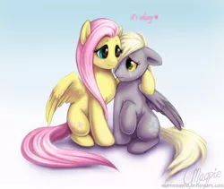 Size: 766x645 | Tagged: safe, artist:laurenmagpie, derpibooru import, derpy hooves, fluttershy, pegasus, pony, comforting, crying, derpyshy, female, hug, lesbian, mare, shipping