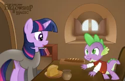 Size: 3035x1950 | Tagged: artist:shadowdark3, bilbo baggins, book, bread, cheese, clothes, derpibooru import, fellowship is magic, gandalf, gandalf the grey, lord of the rings, parody, pot, safe, spike, twilight sparkle, vest