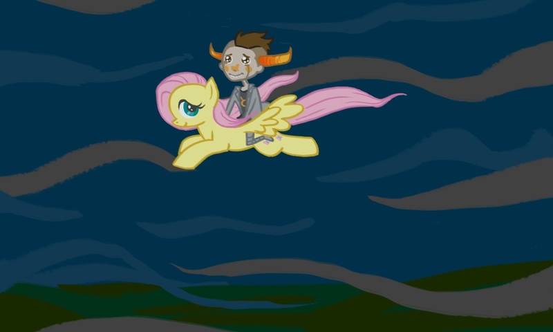 Size: 1001x600 | Tagged: artist:squish-squash, derpibooru import, fluttershy, homestuck, safe, tavroshy, tavros nitram