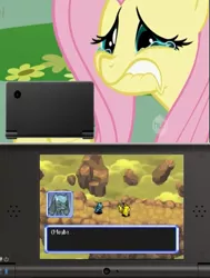 Size: 391x516 | Tagged: safe, derpibooru import, fluttershy, pikachu, pony, riolu, crying, exploitable meme, feels, fluttercry, meme, nintendo ds, nintendo dsi, pokémon, pokémon mystery dungeon, tv meme