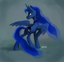 Size: 3454x3341 | Tagged: artist:nayshie, derpibooru import, moonbutt, plot, princess luna, safe, solo, spread wings, turning