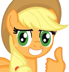 Size: 782x823 | Tagged: safe, derpibooru import, applejack, earth pony, pony, hand, reaction image, simple background, solo, thumb, transparent background