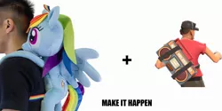 Size: 2000x1000 | Tagged: backpack, derpibooru import, exploitable meme, make it happen, meta, rainbow dash, safe, scout, team fortress 2