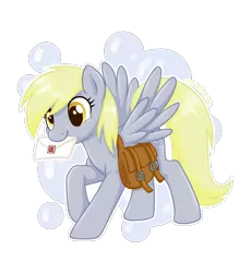 Size: 700x800 | Tagged: safe, artist:onnanoko, derpibooru import, derpy hooves, pegasus, pony, female, letter, mailbag, mailpony, mare, solo