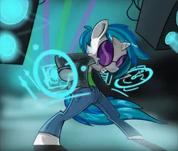 Size: 1000x850 | Tagged: safe, artist:gir678, derpibooru import, vinyl scratch, pony, bipedal, clothes, hologram