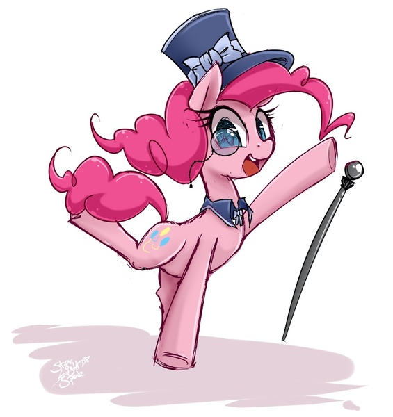 Size: 800x849 | Tagged: artist:starlightspark, derpibooru import, hat, monocle, monocle and top hat, pinkie pie, safe, top hat