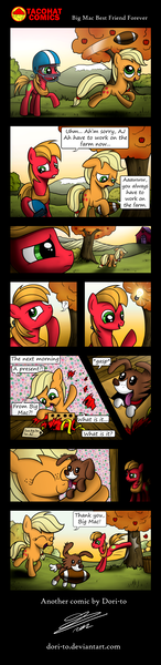 Size: 1227x5029 | Tagged: safe, artist:dori-to, derpibooru import, applejack, big macintosh, winona, earth pony, pony, american football, colt, comic, cute, filly, heartwarming, male, puppy, stallion