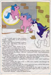 Size: 575x851 | Tagged: safe, derpibooru import, official, baby firefly, firefly, glory, pegasus, pony, unicorn, comic:my little pony (g1), baby ponies, female, filly, g1, magic mirror, mare, official comic, origin story, pony reproduction, text, the enchanted mirror, wat