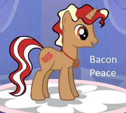 Size: 396x356 | Tagged: safe, derpibooru import, oc, unofficial characters only, original species, unicorn, pony creator, bacon, hippie, male, necklace, peace, peace symbol, solo, stallion