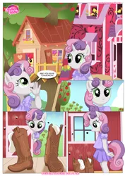 Size: 1024x1447 | Tagged: anthro, apple bloom, artist:bbmbbf, be my special somepony, boots, clothes, comic, comic:be my special somepony, derpibooru import, dress, equestria untamed, palcomix, safe, scootaloo, sweetie belle
