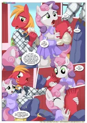 Size: 1024x1447 | Tagged: anthro, artist:bbmbbf, barefoot, be my special somepony, big macintosh, clothes, comic, comic:be my special somepony, derpibooru import, dress, equestria untamed, feet, female, fetish, foot fetish, male, male feet, palcomix, plantigrade anthro, shipping, socks, straight, suggestive, sweetie belle, sweetiemac