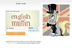 Size: 645x432 | Tagged: safe, derpibooru import, derpy hooves, pegasus, pony, britain, british, captcha, english, female, hat, mare, monocle, top hat