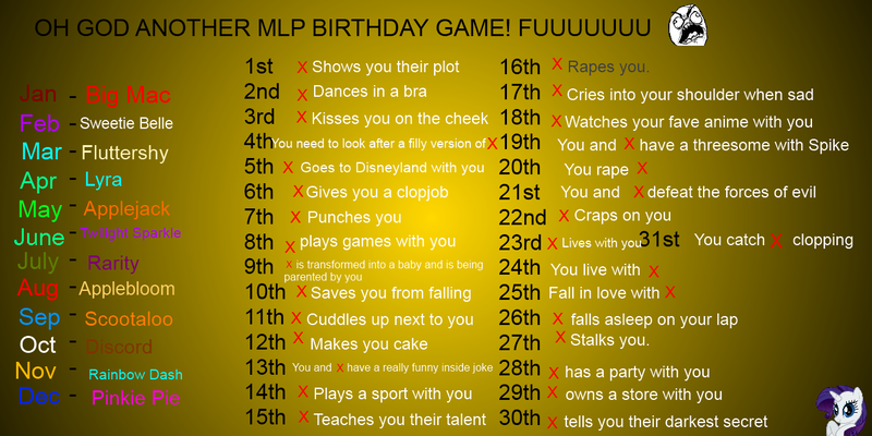 Size: 1280x640 | Tagged: birthday game, derpibooru import, exploitable meme, meme, meta, questionable, rarity, text