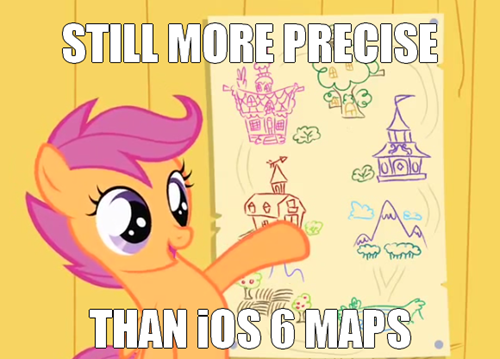 Size: 500x359 | Tagged: apple maps, derpibooru import, image macro, ios 6, map, safe, scootaloo