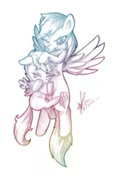 Size: 520x778 | Tagged: safe, artist:nolycs, derpibooru import, rainbow dash, scootaloo, blushing, monochrome, noogie, one eye closed, pencil drawing, scootalove, tongue out, traditional art