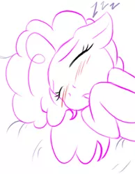 Size: 350x450 | Tagged: artist needed, blushing, cute, derpibooru import, eyes closed, floppy ears, :o, on back, pinkie pie, safe, sleeping, solo, zzz