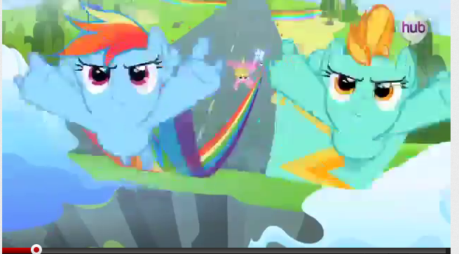 Size: 655x362 | Tagged: safe, derpibooru import, screencap, cloudchaser, lightning dust, rainbow dash, sunshower raindrops, spoiler:s03, lightning, needs more jpeg