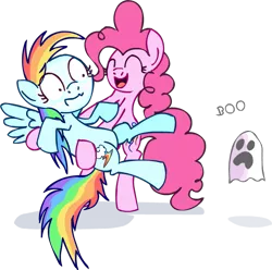 Size: 689x683 | Tagged: bedsheet ghost, derpibooru import, ghost, pinkie pie, rainbow dash, safe