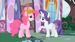 Size: 640x355 | Tagged: safe, derpibooru import, screencap, pinkie pie, rarity, party of one, youtube caption