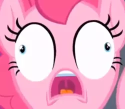 Size: 350x305 | Tagged: safe, derpibooru import, edit, edited screencap, screencap, pinkie pie, earth pony, pony, cropped, d:, derp, faic, female, mare, no nose, open mouth, ponkie poy, solo, tongue out, uvula, wat, wide eyes