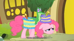 Size: 640x355 | Tagged: derpibooru import, gummy, party of one, pinkie pie, safe, screencap, youtube caption