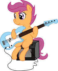 Size: 6578x8042 | Tagged: absurd resolution, amplifier, artist:deadparrot22, bass guitar, derpibooru import, electric guitar, guitar, musical instrument, safe, scootabass, scootaloo, sitting, solo