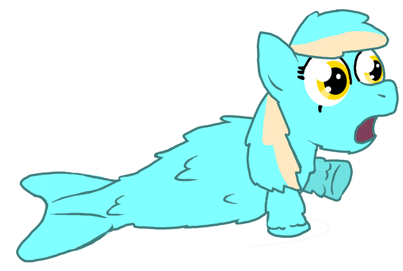 Size: 2720x1829 | Tagged: artist:fluffsplosion, derpibooru import, fluffy pony, lyra heartstrings, merpony, open mouth, rejected prototype, safe, sea fluffies, simple background, solo, species swap, underhoof, white background