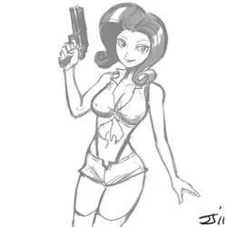 Size: 1280x1280 | Tagged: artist:johnjoseco, belly button, breasts, clothes, cosplay, costume, cowboy bebop, crossover, derpibooru import, faye valentine, female, grayscale, human, humanized, midriff, monochrome, rarity, solo, solo female, suggestive