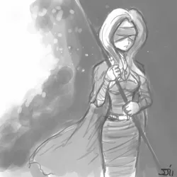 Size: 700x700 | Tagged: artist:johnjoseco, crossover, demon's souls, derpibooru import, fluttershy, grayscale, human, humanized, maiden in black, monochrome, safe