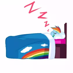 Size: 500x500 | Tagged: safe, artist:chch, derpibooru import, rainbow dash, pegasus, pony, askdrrnmsd, bed, female, mare, simple background, sleeping, solo, white background, zzz