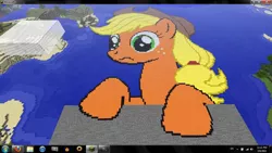 Size: 1366x768 | Tagged: safe, artist:goodstnero, derpibooru import, applejack, pony, applestare, female, game screencap, mare, minecraft, minecraft pixel art, pixel art