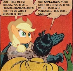 Size: 398x384 | Tagged: applejack, batman, derpibooru import, meme, my parents are dead, robin, safe, slap