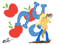 Size: 1034x773 | Tagged: applejack, artist:sebastieng, carajack, caramel, derpibooru import, female, humanized, male, orange skin, pony coloring, safe, shipping, straight