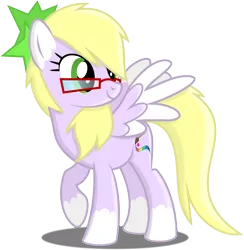 Size: 3720x3818 | Tagged: safe, artist:blueblitzie, derpibooru import, oc, oc:rain painter, unofficial characters only, pegasus, pony, cute, glasses, looking back, raised hoof, simple background, smiling, solo, spread wings, transparent background, vector