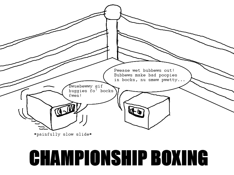 Size: 800x600 | Tagged: artist:enolether, boxing ring, derpibooru import, fluffy pony, fluffy pony original art, idiot box, pun, safe, sorry box, spongebob squarepants