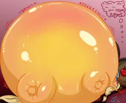 Size: 1280x1047 | Tagged: appleblimp, applejack, artist:toes, barrel, belly, blushing, cider, derpibooru import, digestion, drinking, imminent death, imminent popping, immobile, impossibly large belly, inflation, near bursting, stuck, stuffing, suggestive, this will end in explosions