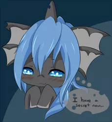 Size: 734x800 | Tagged: dead source, safe, artist:asklittlelostchangeling, derpibooru import, changeling queen oc, oc, oc:chatai, unofficial characters only, changeling, changeling queen, blue changeling, blushing, changeling oc, female