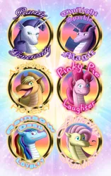 Size: 943x1500 | Tagged: applejack, artist:weirdofish, derpibooru import, dragon, dragonified, dragonjack, flutterdragon, fluttershy, mane six, misspelling, pinkiedragon, pinkie pie, rainbow dash, rainbow dragon, raridragon, rarity, safe, species swap, twilidragon, twilight sparkle