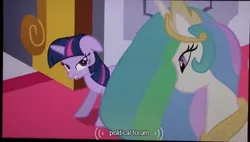 Size: 612x348 | Tagged: derpibooru import, politics, princess celestia, safe, screencap, the crystal empire, twilight sparkle, youtube caption