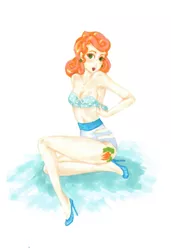 Size: 699x1024 | Tagged: suggestive, artist:llapasllaly, derpibooru import, carrot top, golden harvest, breasts, busty carrot top, clothes, female, humanized, pinup, underwear