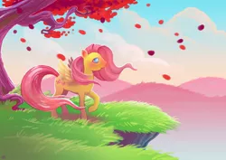 Size: 1158x818 | Tagged: artist:cmaggot, autumn, derpibooru import, fluttershy, safe, solo, tree