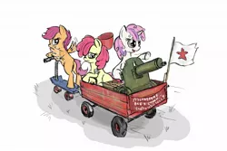 Size: 1280x853 | Tagged: apple bloom, artist:agm, cart, communism, cutie mark crusaders, derpibooru import, gun, machine gun, maxim gun, revolution, russian, safe, scootaloo, scooter, soviet, sweetie belle, tachanka