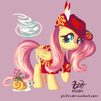 Size: 200x200 | Tagged: artist:pix3m, crossover, derpibooru import, fluttershy, hat, mantle, maplestory, pixel art, safe, snail