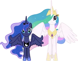 Size: 5820x4530 | Tagged: absurd resolution, artist:90sigma, derpibooru import, duo, princess celestia, princess luna, safe, simple background, spread wings, the crystal empire, transparent background, vector, wings, you'll play your part